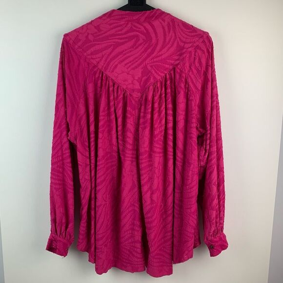 Free People Bright Pink Can't Stop Dreaming Tunic button up blouse oversized S - Picture 5 of 14